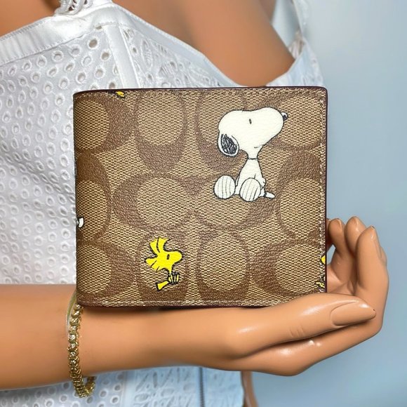 Coach X Peanuts 3 In 1 Wallet Signature Canvas With Snoopy & Woodstock Print - Picture 3 of 8